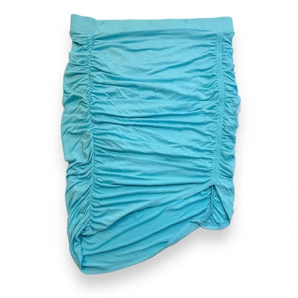 Torrid Blue Cinched Bodycon Midi Skirt Asymmetrical Hem, New w/ Tags, Size 2/2X - Picture 2 of 9